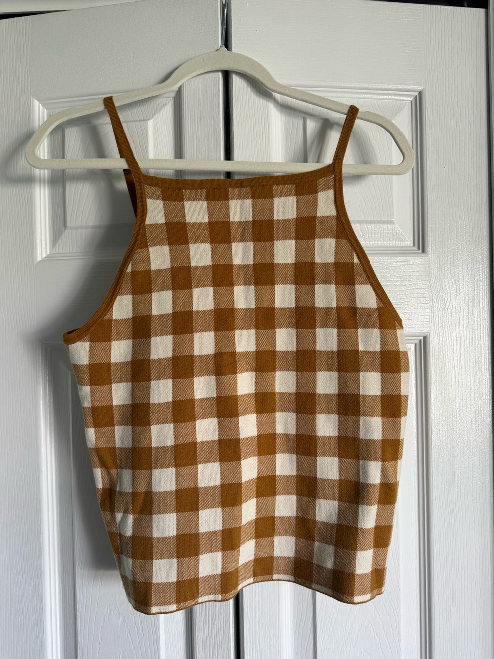 Madewell Gingham Square-Neck Tank in Tan and Cream